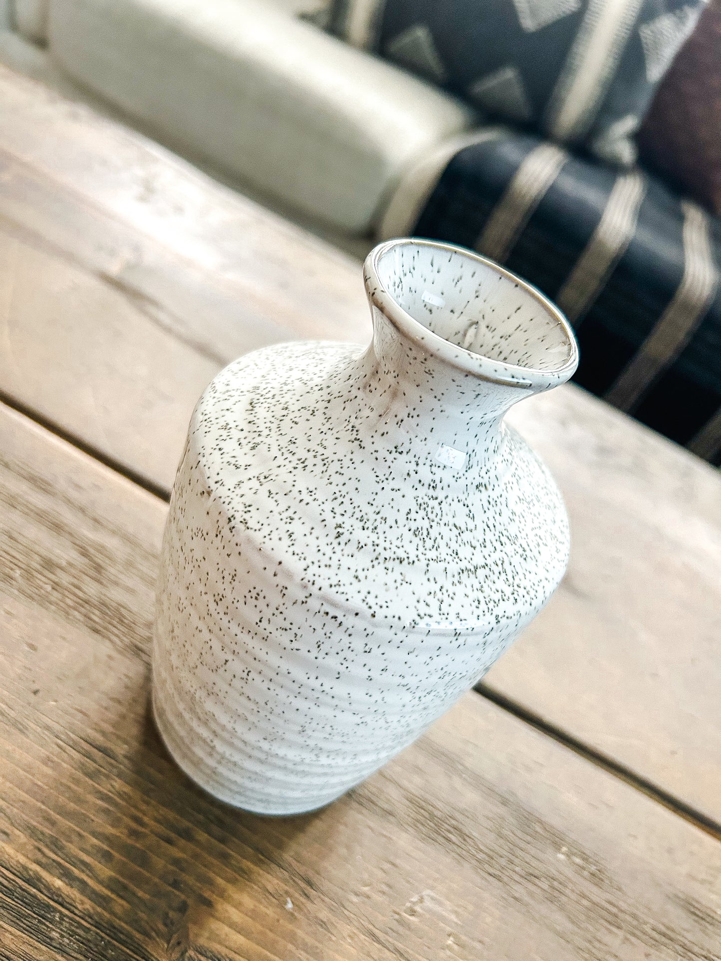 speckled white vase